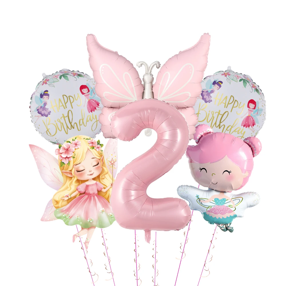 6-teiliges Schmetterling-Blumen-Feen-Ballonset 40 Zoll Nummer 0-9 Folienballons Geburtstag Hochzeit Party Dekorationen Baby-Shower-Zubehör – Detail 2