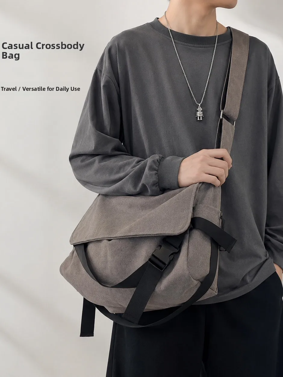 Unisex Large Capacity Canvas Slant Crossbody Bag Casual Versatile Retro Backpack Simple Leisure Men's Bag Korean Style Polyes...