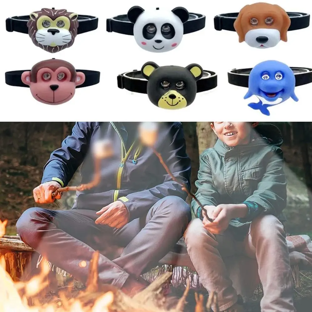 Portable Running Riding Light with Headband Head Torch Kids Gift SOS Flashlight Child\'s Headlight Cartoon Animal Headlamp