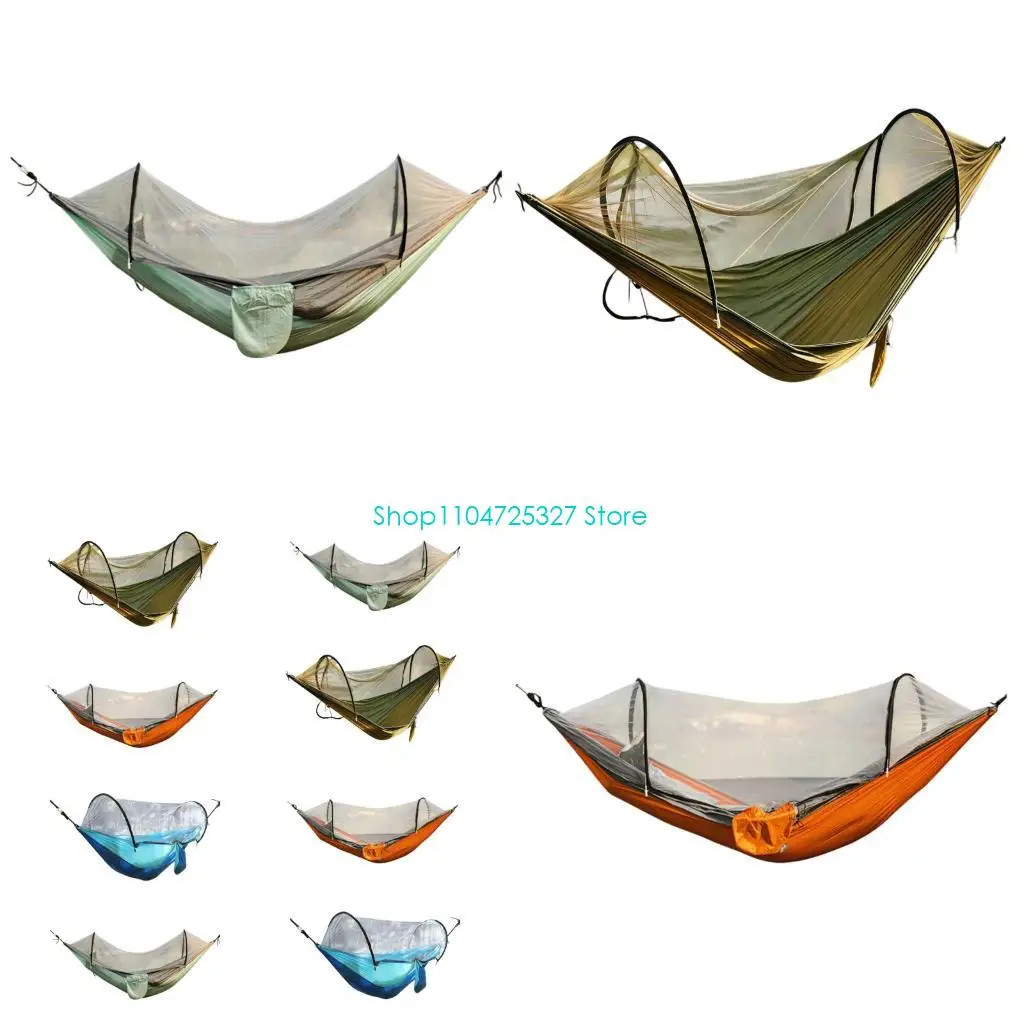 D8KF Forest Rest Hammock with Screen Cover, Fabric Bed, Carry Bag and Hanging Bands for Outdoor Camp and Tree Travel Use