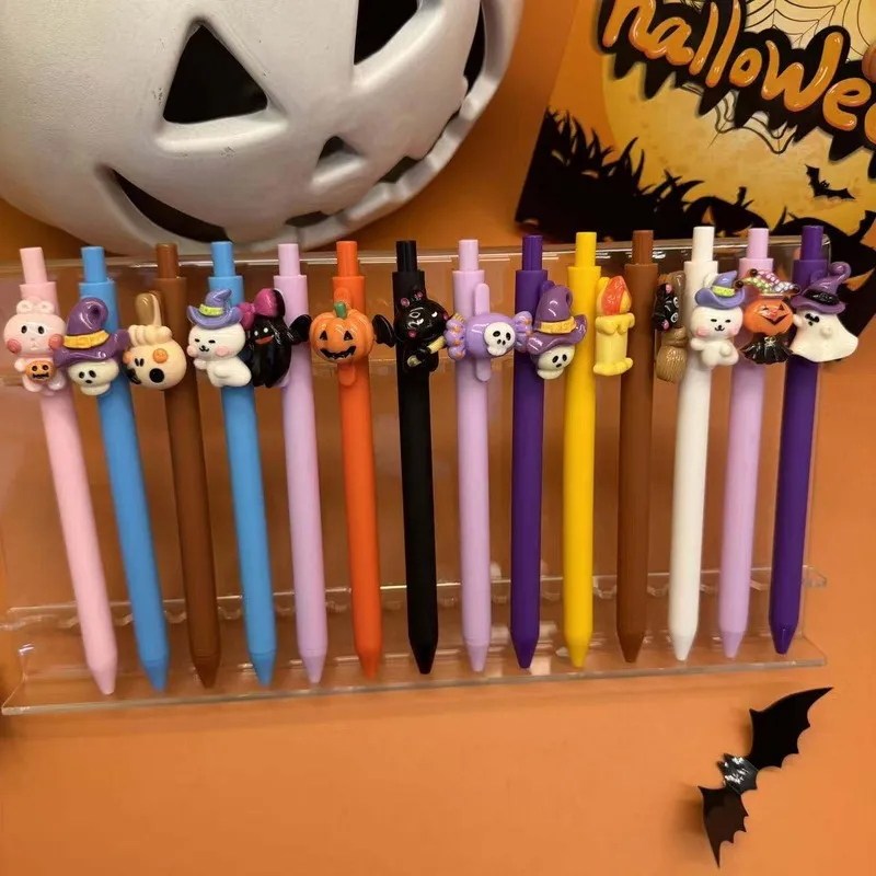 20/30pcs Creative, simple, and cute Halloween-themed retractable gel pen with a quirky candy and pumpkin design Random Color Cam
