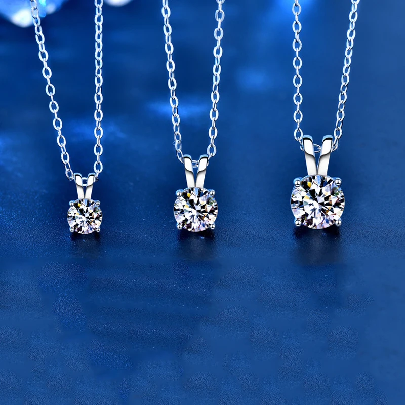 S925 silver 1-3 carat moissanite classic four-claw necklace for women Korean version simple fashion daily party engagement wear