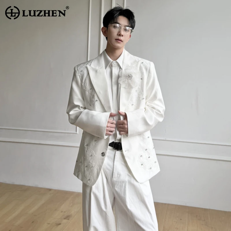 LUZHEN 2026 Autumn Fashion Embroidery Pattern Shoulder Pad Blazer Coat Men's Handsome Luxury Elegant Casual Male Clothes JY8946