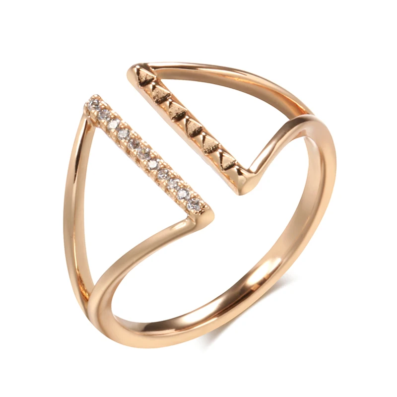 Kinel Simple Korean Natural Zircon Ring for Women Fashion 585 Rose Gold Color Geometric Open Ring Daily Fine Jewelry Gift