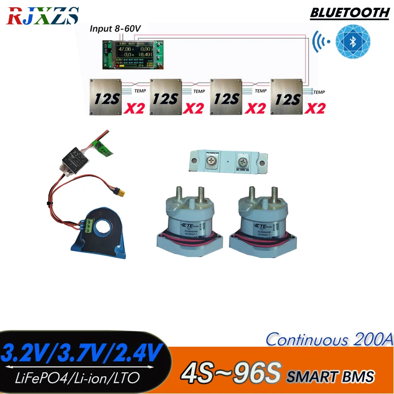 4S-96S 200A/300A Smart YL DIY BMS LiFePO4 Li-ion LTO with Relay Bluetooth-Compatible APP Monitor Solar Power LCD Display