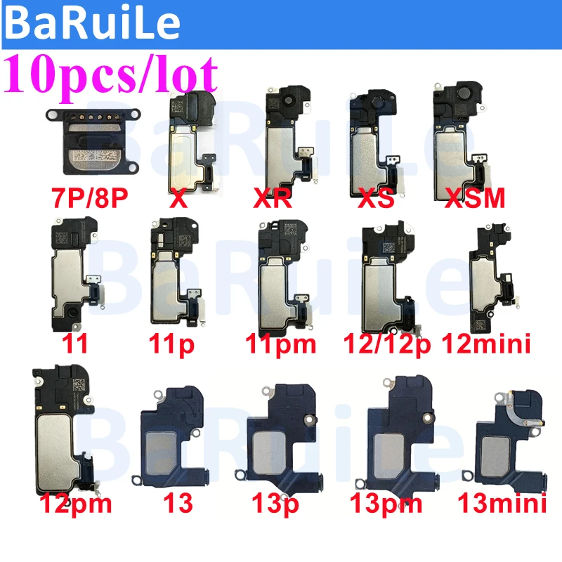 BaRuiLe 10pcs Earpiece No Flex for iPhone 13 12 11 Pro Max Mini X XR XS 7 8 Sound Speaker Ear Pieces Replacement Parts