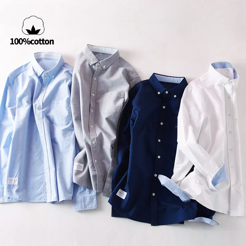 High-End Cotton Long-Sleeved Shirt, Casual Men\'s Slim Shirt, Retro Japanese Trendy Tops, 100%  Cotton Business Leisure