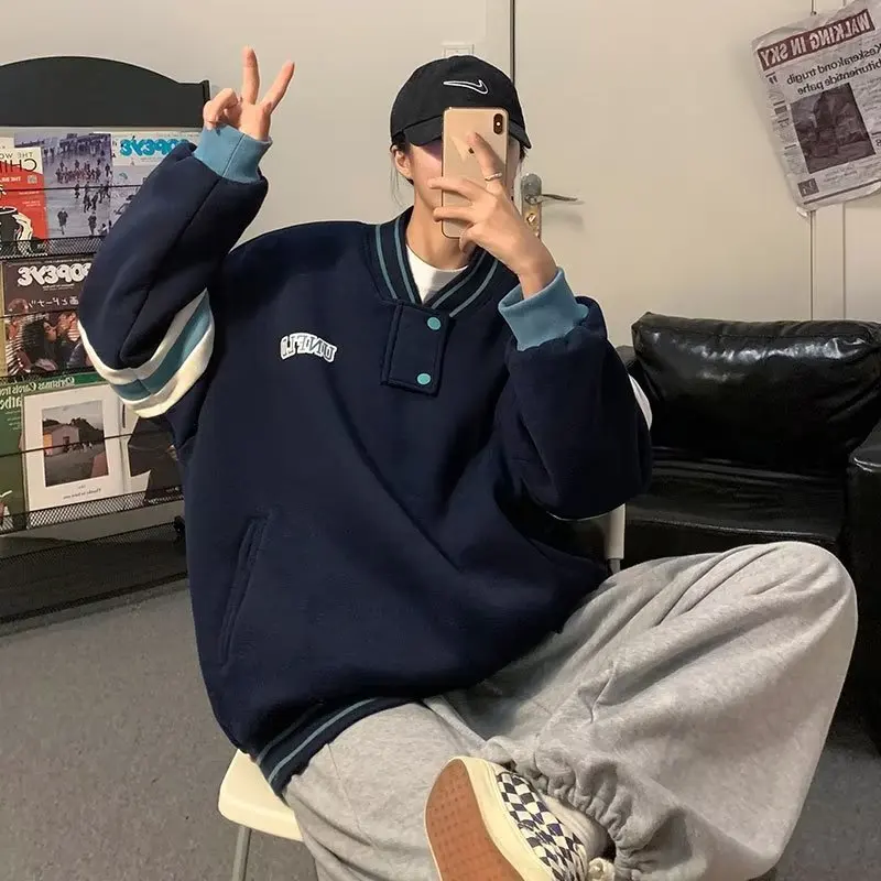 فضفاضة تناسب الرجال هوديي V-Ne البيسبول Sle عادية الأمريكية شخصية كبيرة الحجم 250 Pou الخريف موسم الشارع الشهير الاتجاه