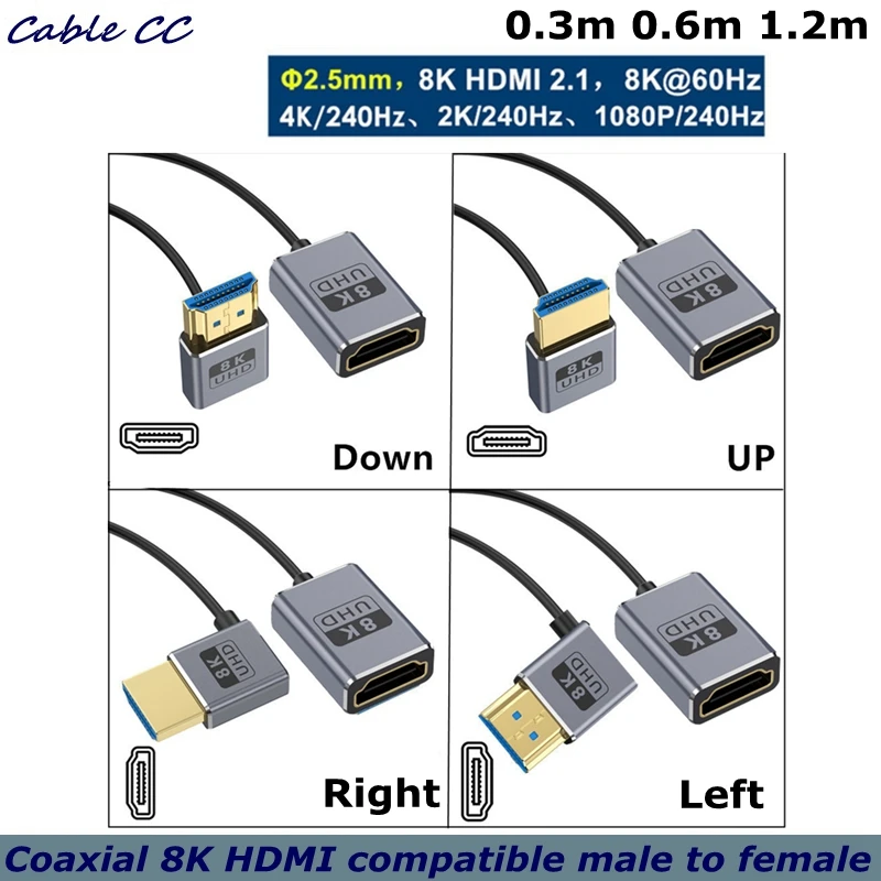 

8K 90 Degree HDMI Extension Cable 1FT, Down Angle HDMI Male to Female Cable (48Gbps Bandwidths, 8K@60Hz, 4K@240Hz) for GH5S, PS5