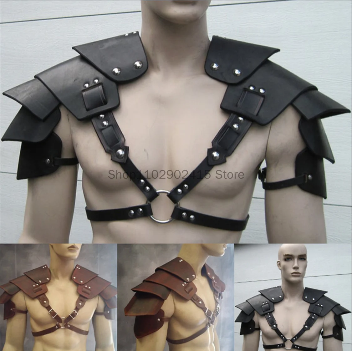 

Men Medieval Costume Armors Cosplay Accessory Vintage Gothic Warrior Knight Shoulder PU Leather Harness Body Chest Harness Belt