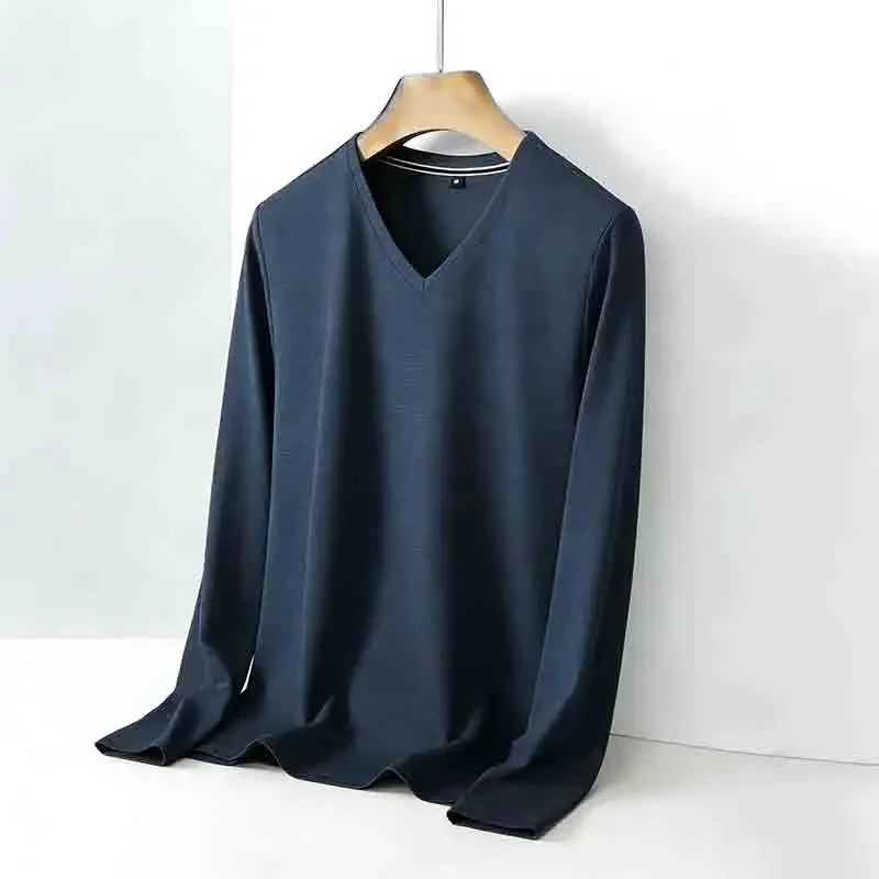 Immagine 3: Maglione da Uomo Grigio Chiaro con Scollo a V e Maniche Lunghe, Comodo e Casual per Tutte le Occasioni, Adatto a Tutte le Stagioni
