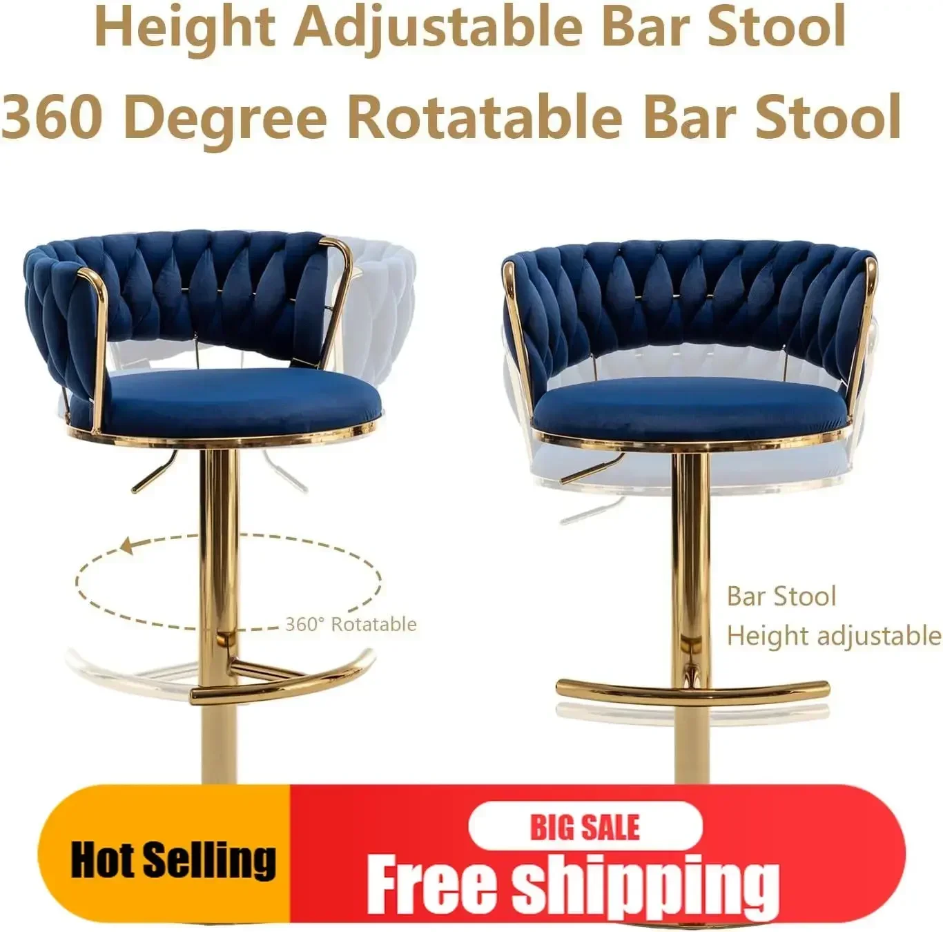 

Хит продаж: Барные стулья с низкой спинкой, высотой для барной стойки, из высококачественного велюра, набор из 3 штук, золотые поворотные барные стулья для кухонного острова