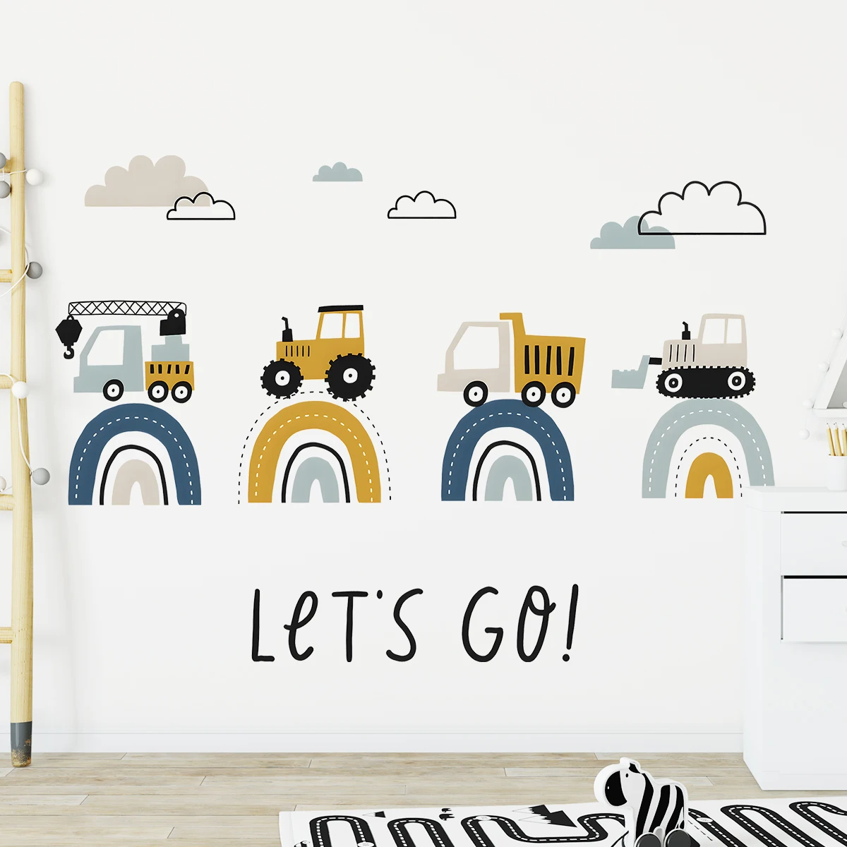 Cartoon Construction Tractor Wall Stickers for Kids Room Bedroom Nursery Home Decoration Wall Decal