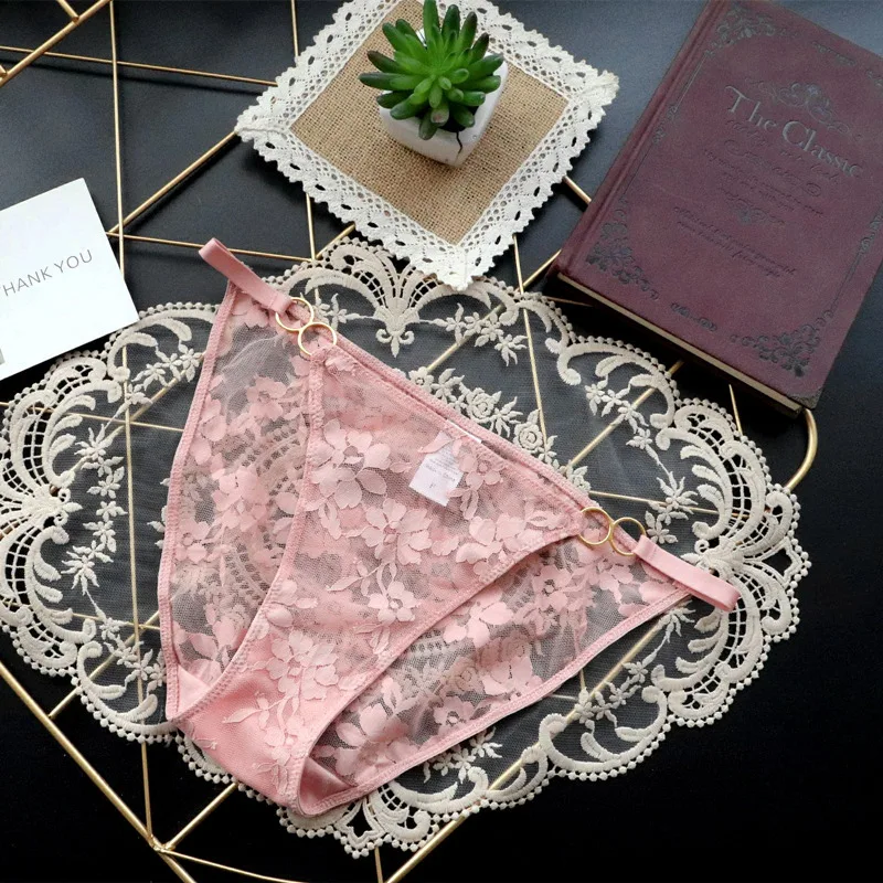 Women\'s European and American Hoop Thin Belt Girl Lace Embroidery Flower Panties Feminine Breathable Women\'s Briefs Underwear