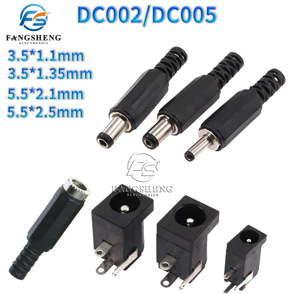 10pcs DC power plug socket DC005 002 connector 5.5 * 2.1/2.5/3.5 x 1.1MM male and female socket circular hole