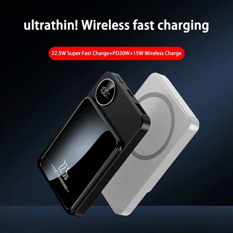 100000 باور بانك مغناطيسي لاسلكي بقدرة 22.5 وات، شحن سريع، بطارية خارجية محمولة، محول باور بانك لهاتف آيفون وهواوي وسامسونج