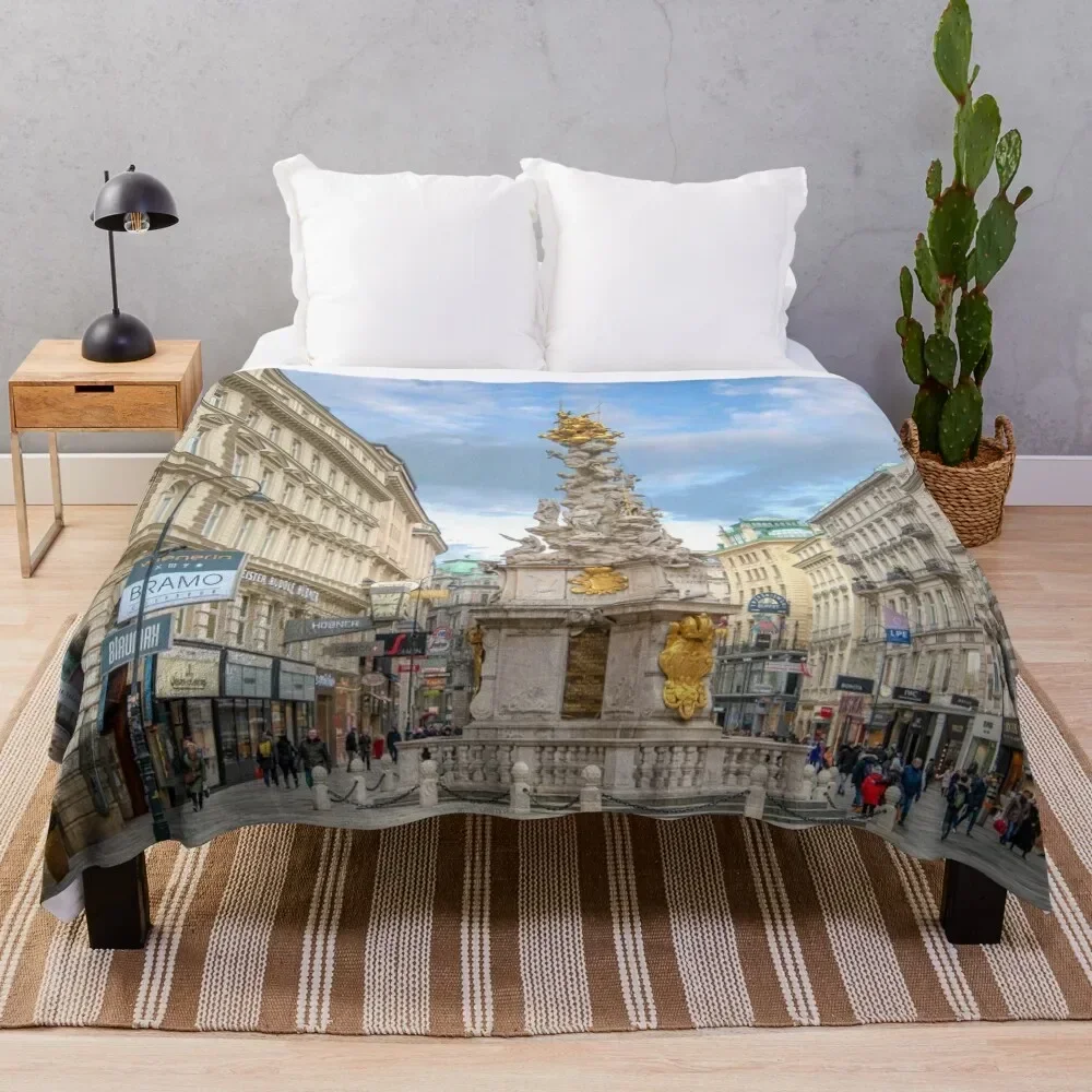 Plague Column or the Holy Trinity Column in Vienna, Austria Throw Blanket Decorative Beds Decorative Sofas Thins Blankets