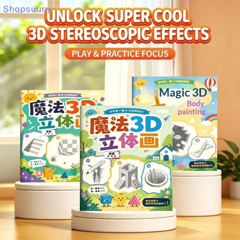 [SU]1/3Pcs Magic 3D Stereoscopic Painting Books For Improve Logical Thinking Spatial Imagination Perfect For Home Art Learning