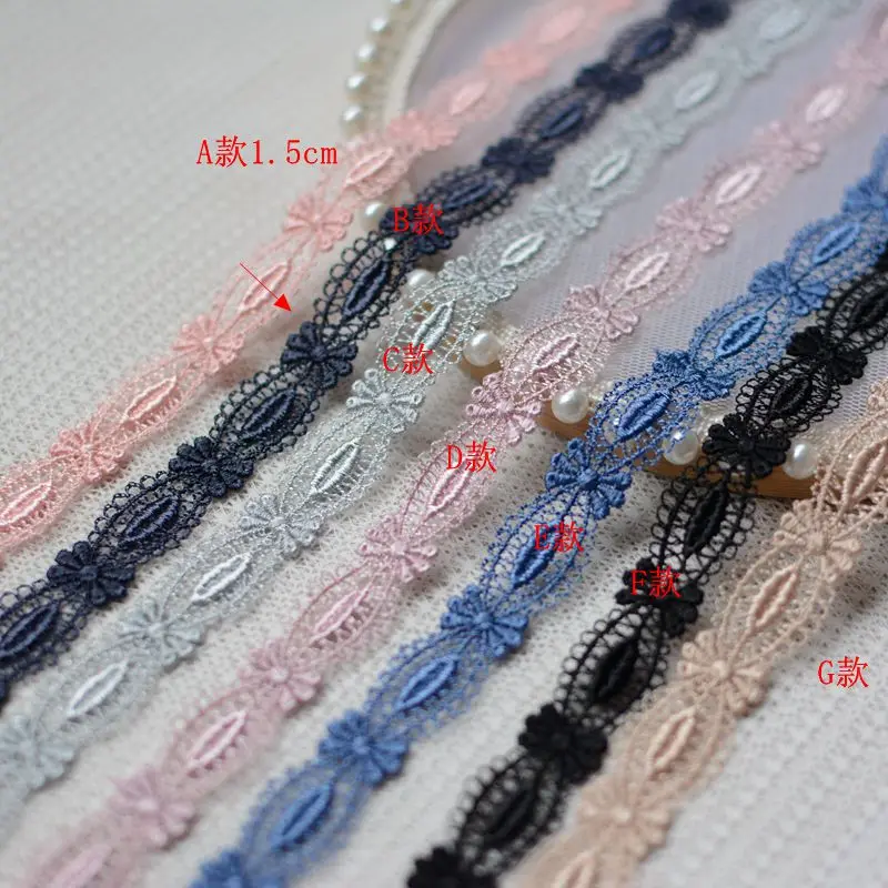 2 Meters 1.5cm wide Water Soluble Lace Trimming Pink Flower Fabric Lace Decoration Diy Headscarf Hair Clothing Lace Trim Ribbon