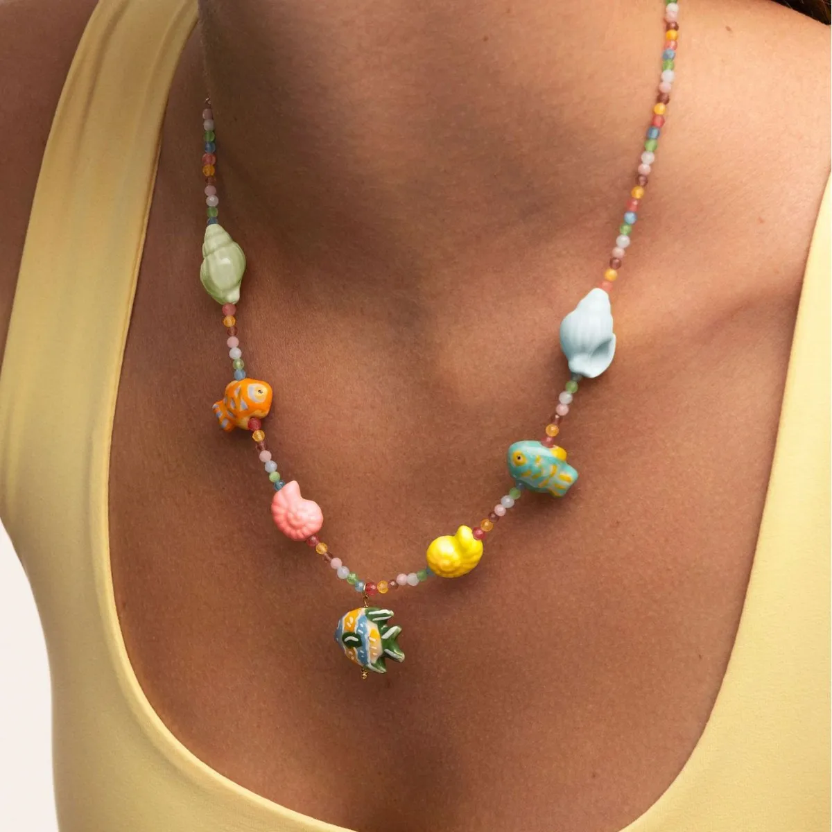 Bohemia Multi-color Enamel Tropical Fish Pendant Neckalce Handmade Beads Conch Snail Shell Clavicle Chain Ocean Summer Jewelry