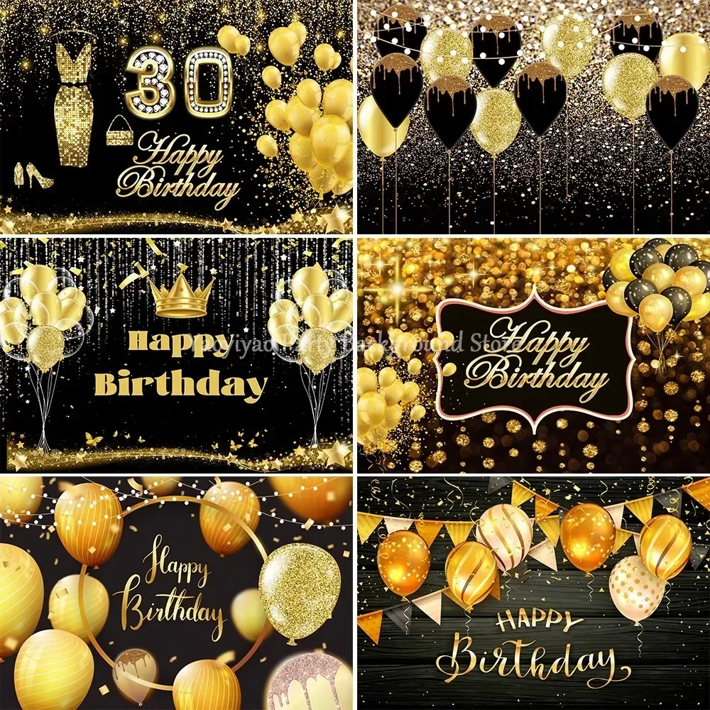 

Gold Glitter Happy Birthday Party Backdrop Banner for Photo Adult Kids Birthday Theme Party Decoration Supplies DIY Backgroud