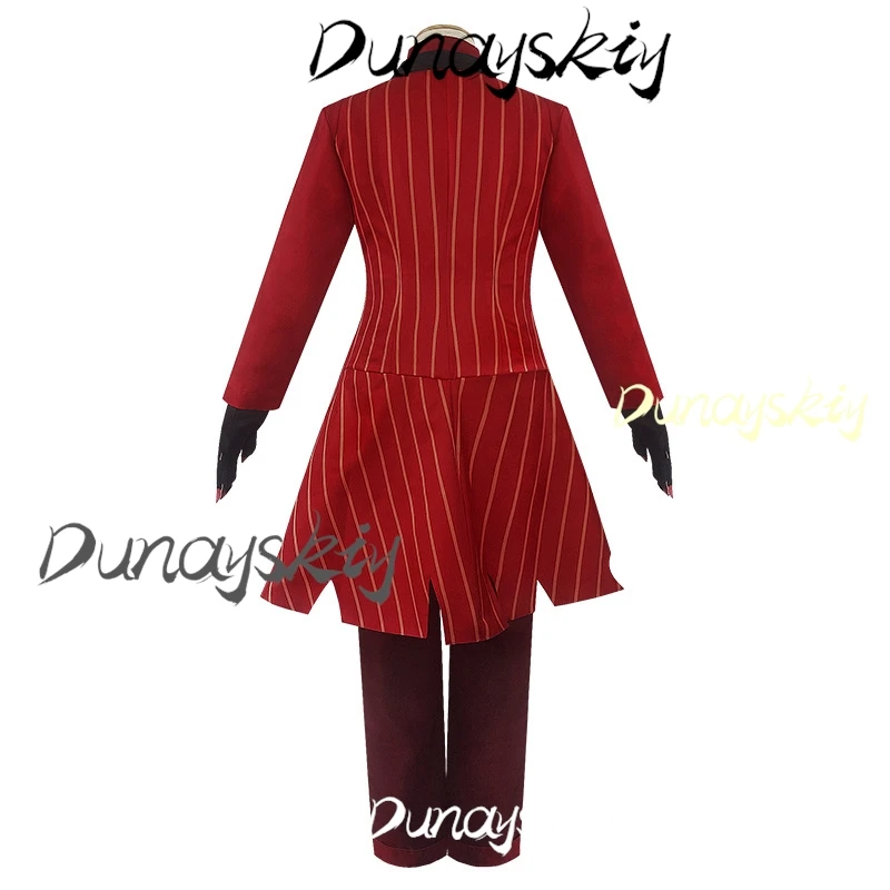 هازبين كوسبلاي زي الفندق ALASTOR أزياء تنكرية طقم شعر مستعار بدلة حمراء موحدة سترة سروال موحد للهالوين كوس عنصر مخصص