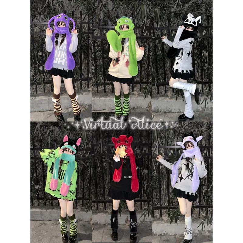 Halloween Fantasy Creatures Plush Gloves Scarves Ear Caps Creative Personality Cartoon Plush Hat Scarf Gloves Three-piece Set