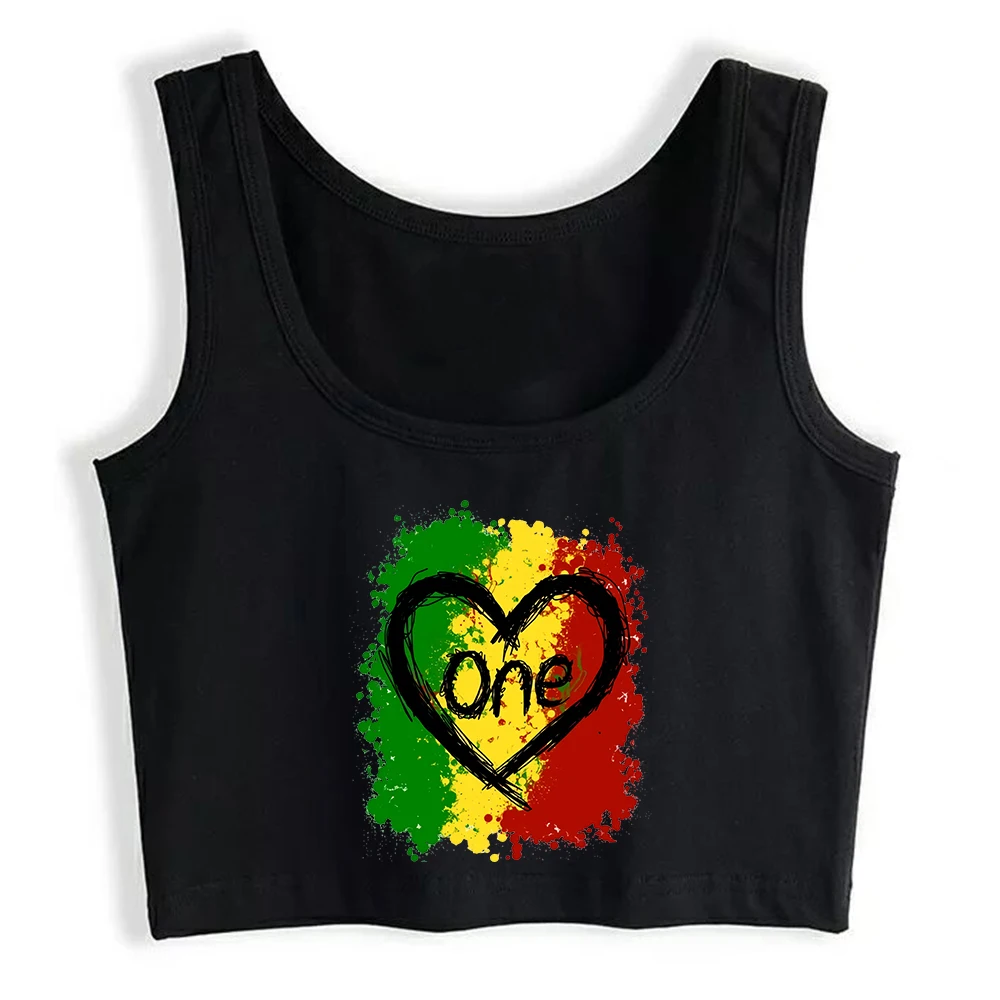 One Love Reggae Heart Rasta Colors Reggaeton Music Design Crop Top Street Fashion Sexy Slim Fit Tank Tops Customizable Camisole