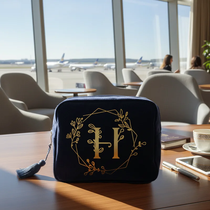 Velvet square makeup bag with golden letters, travel storage bag for storing personal items and cosmetics