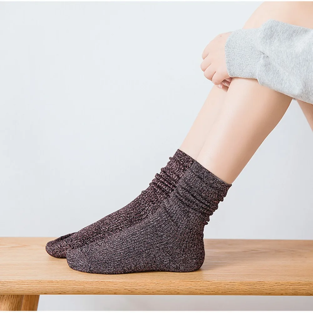 Women Mid Calf Socks Korean Japanese Style Solid Color Thin Breathable Gold Silver Spring Summer Shiny Casual Socks Hosiery
