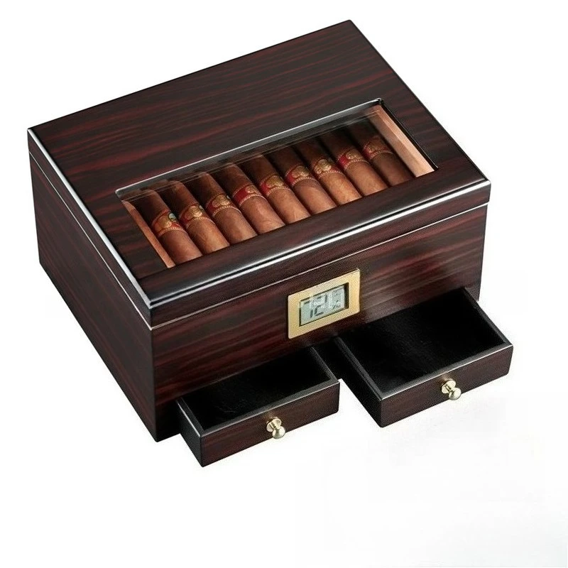 Cigar Box Cedar Wooden Cigar Moisturizer Box Large Capacity 30 Pack Storage Sealed Moisture-proof Visual Cigar Humidor