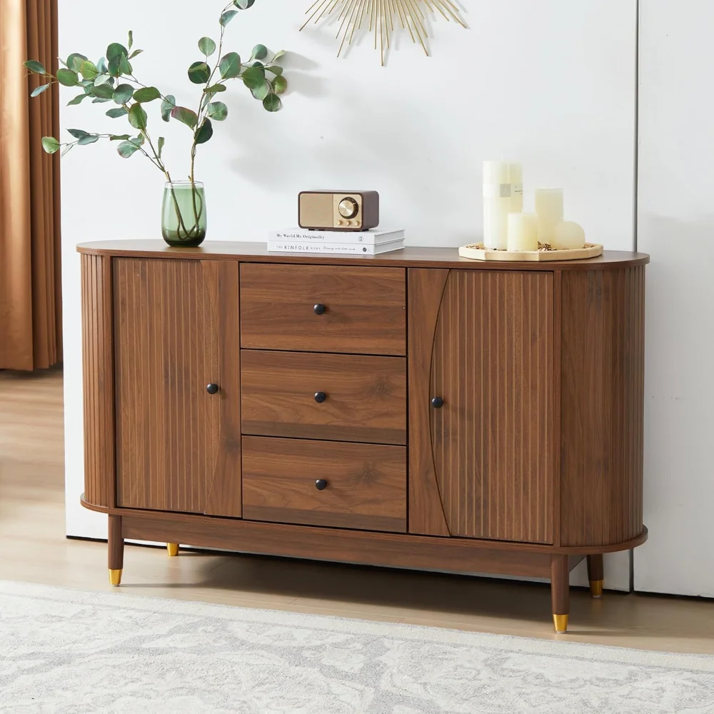 

Fluted Sideboard Buffet Cabinet with Storage,Oval Curved Edge Sideboard with Drawer,Mid Century Modern Buffet Cabinet