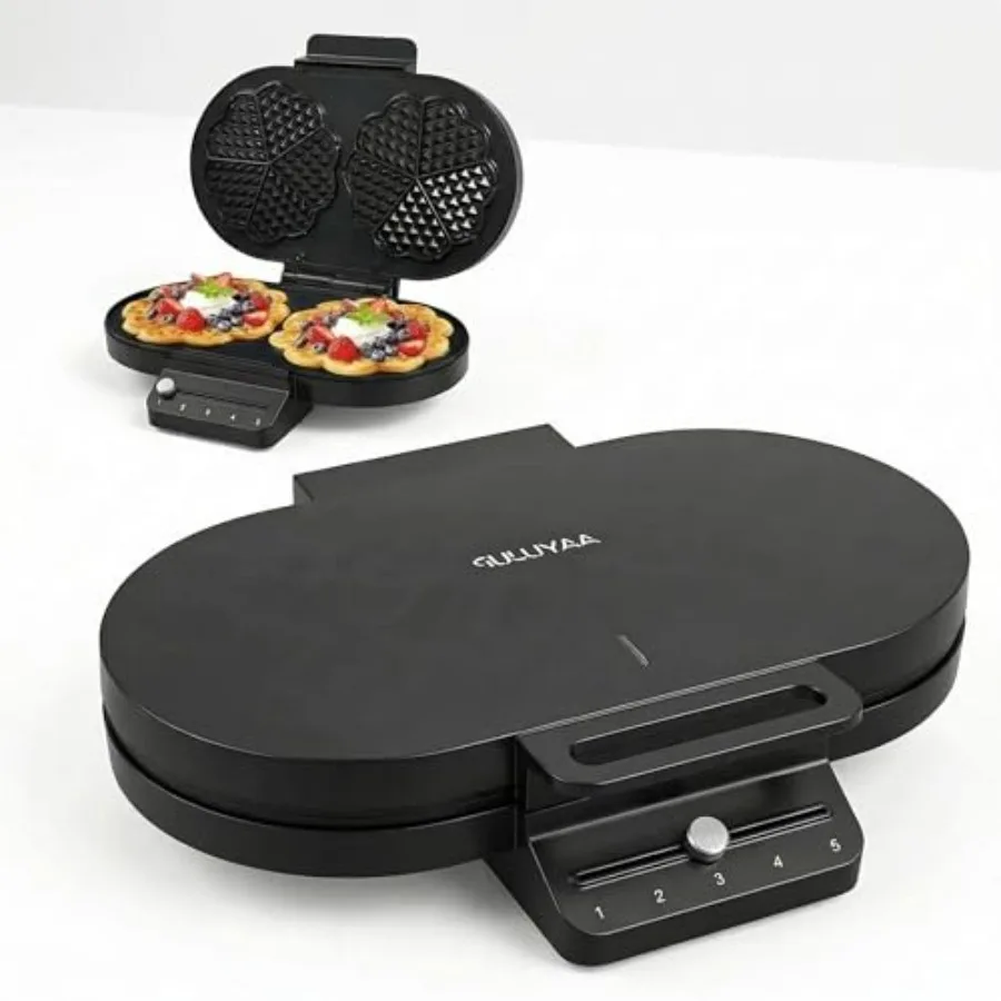 

Electric Heart-Shaped Waffle Maker: Upgraded Fast Double-Side Heating - Nonstick Double-Plate Baker Make 10 Heart Waffles - 5-L