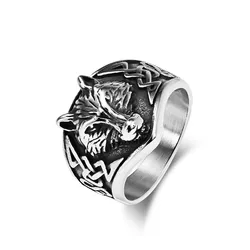 Vintage Stainless Steel Viking Celtic Wolf Ring for Men Women Size 7-12