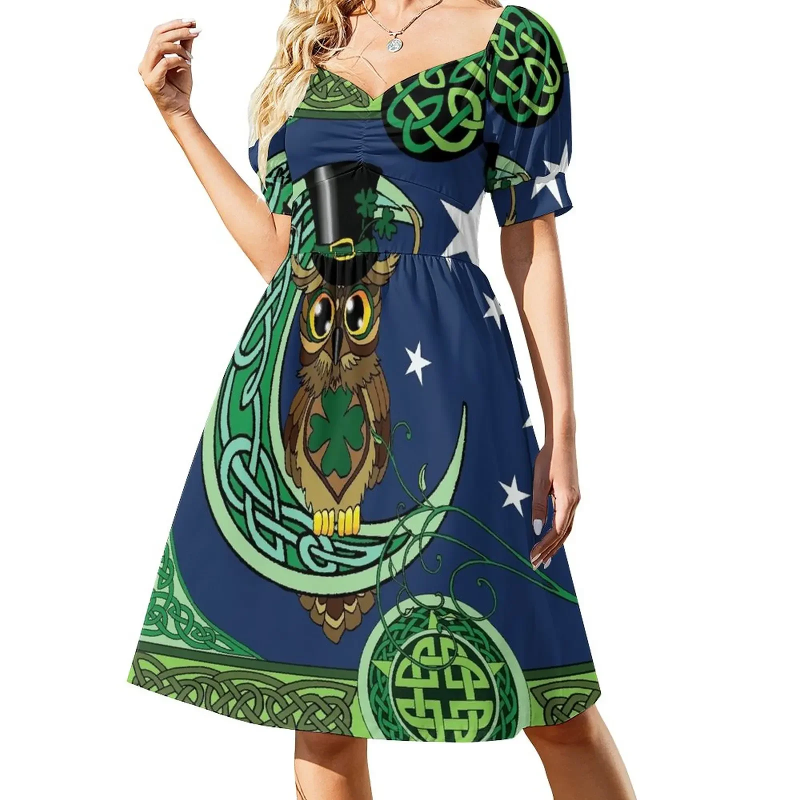 

Cute Irish Celtic Owl Short-Sleeved Dress ladies dresses for women 2025 Dance dresses loose summer dress