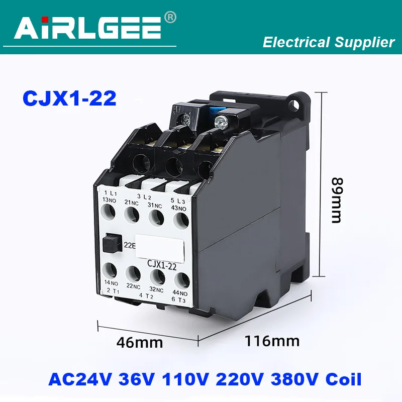 CJX1-22/22 3 Pole AC Contactor AC24V 36V 110V 220V 380V Coil Voltage 50/60Hz DIN Rail Mount 2NO 2NC Ui660V Ith31.5A