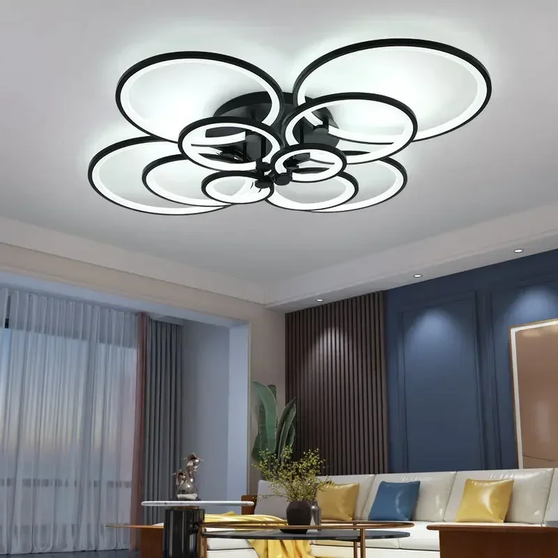 Led Low Noise Ceiling Fan Chandelier Living Dining Table Room Bedroom Kitchen Lights Black White Home Decoration Lamps Fixtures