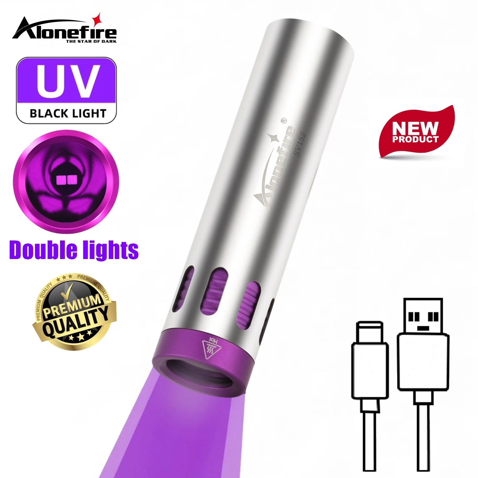 Double Led 365nm Mini UV Blacklight Flashlight Rechargeable Nail Lamp Pet Stain  Marker Leakage Ore Money Scorpion Check Light