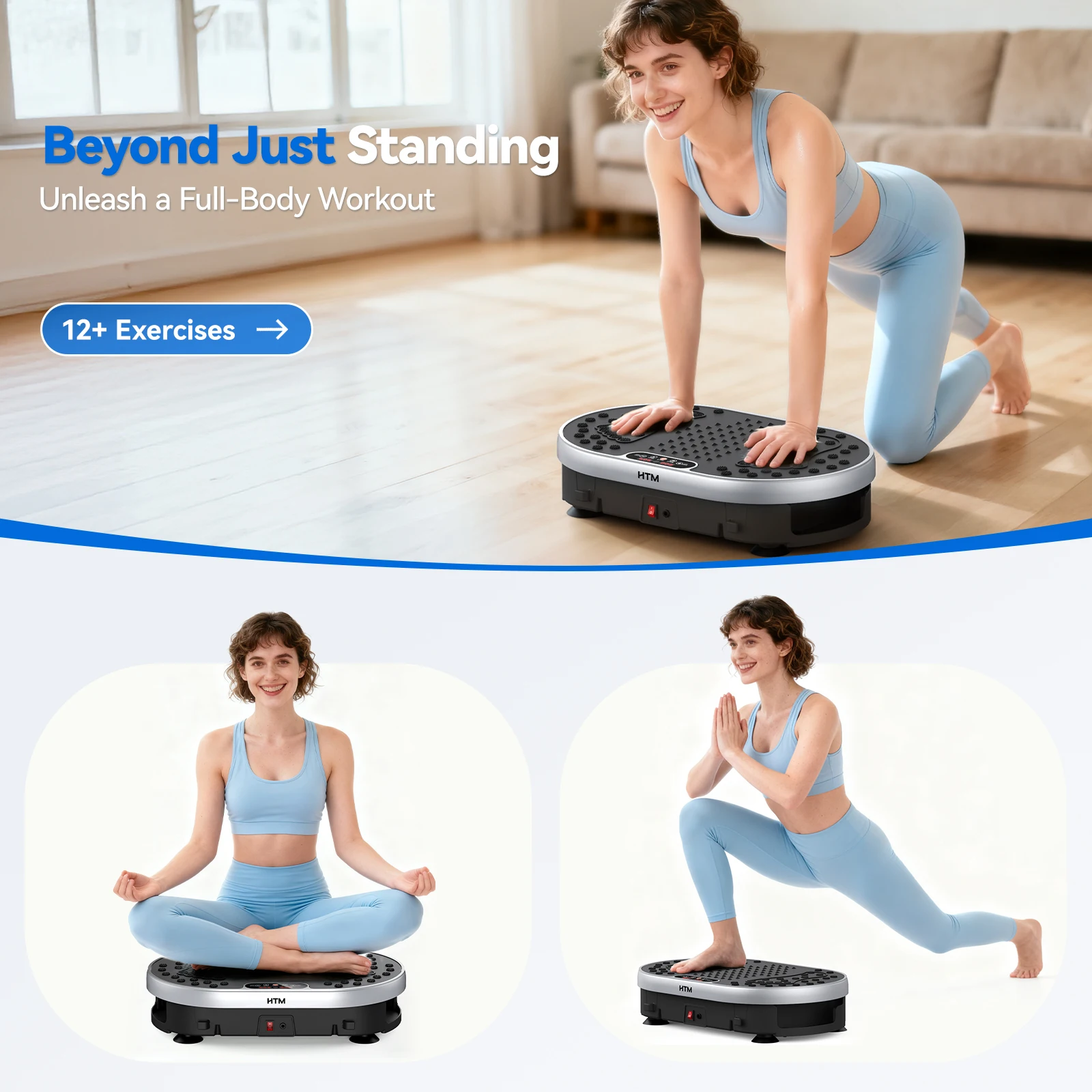  HTM Vibration Plate Device Powered Vibration Platform Adjustable Speed 110V for Full Body Training Burning Muscle Building Weight Loss Shaping Remote LED Touch Dual Control Home Training Fitness Equipment