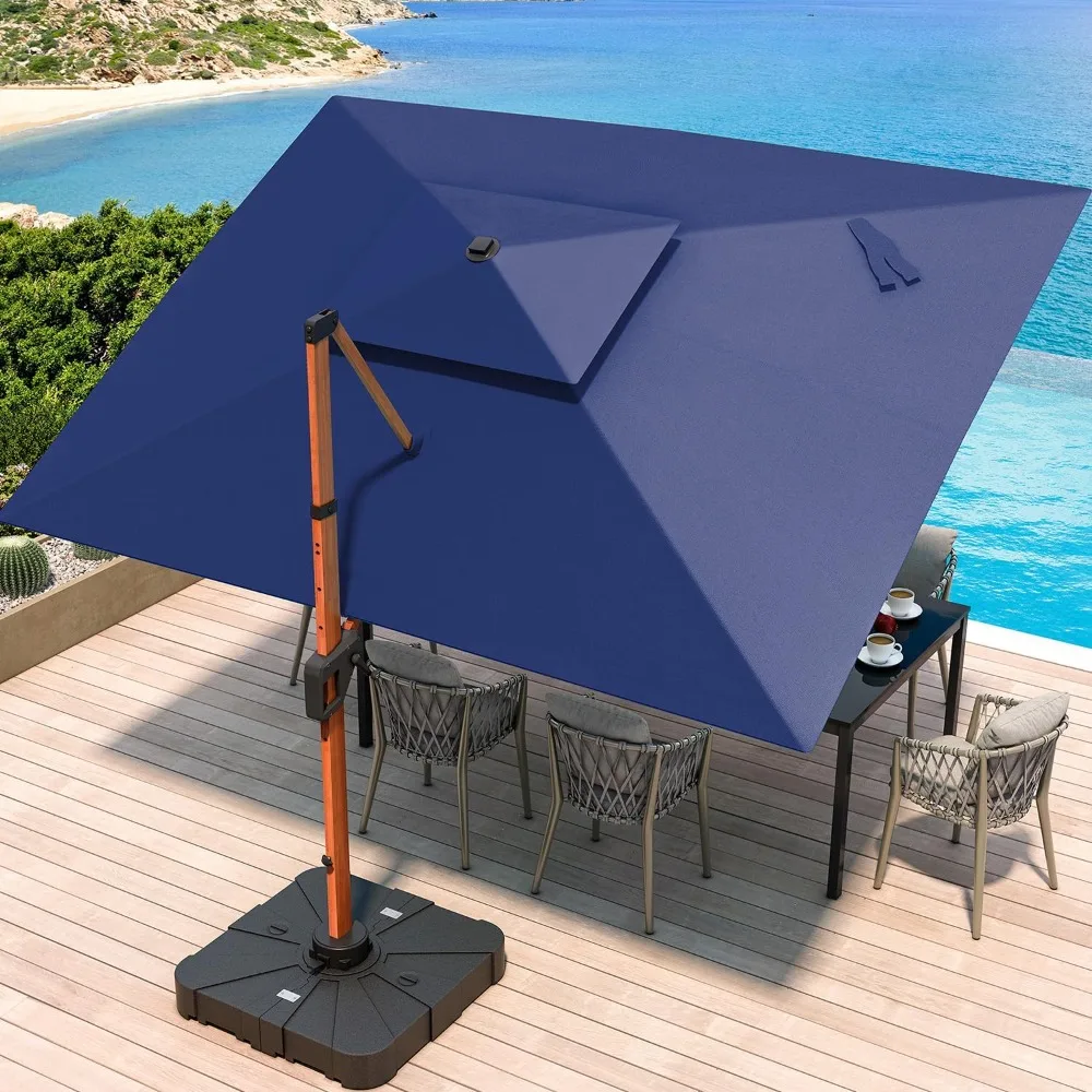 

JZAC & QZYD 10 X 13 FT Patio Umbrella with Base, Outdoor Cantilever Offset Rectangle Heavy Duty Umbrellas with 360° Rotation Dou