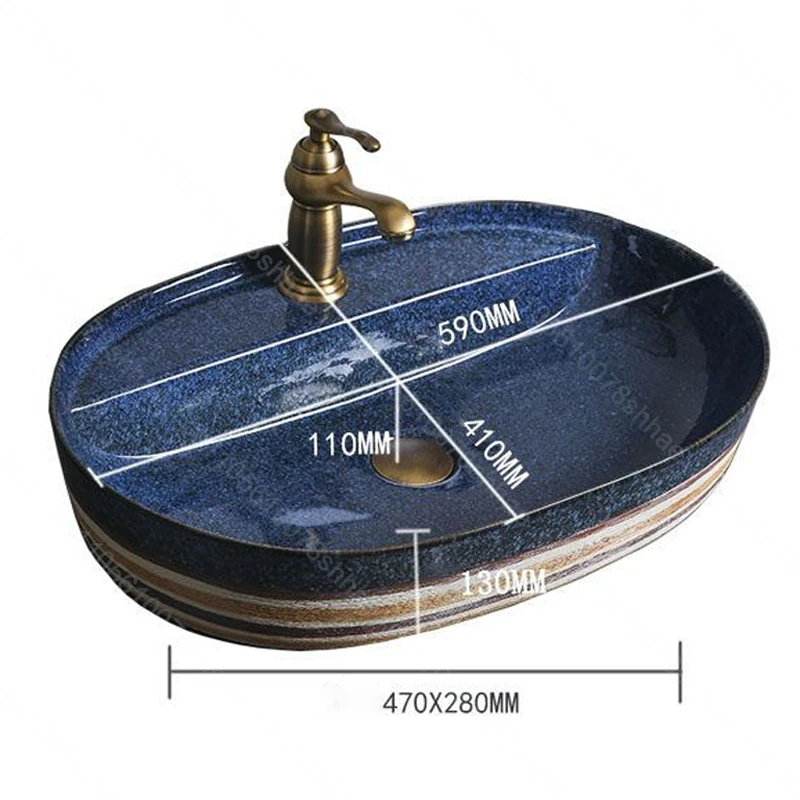 خمر السيراميك سفينة بالوعة البيضاوي الحمام الفن حوض فوق مكافحة غسل السلطانية السيراميك بالوعة الحمام كونترتوب حوض الفني #5