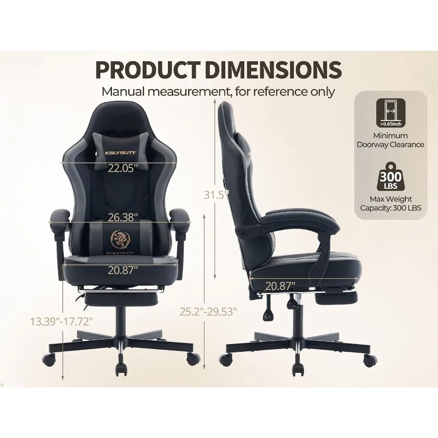 Office Desk Computer Gaming Chair for Adults, Ergonomic High Back Gamer Chair with Massage and Pocket Spring Cushion, Swivel Co