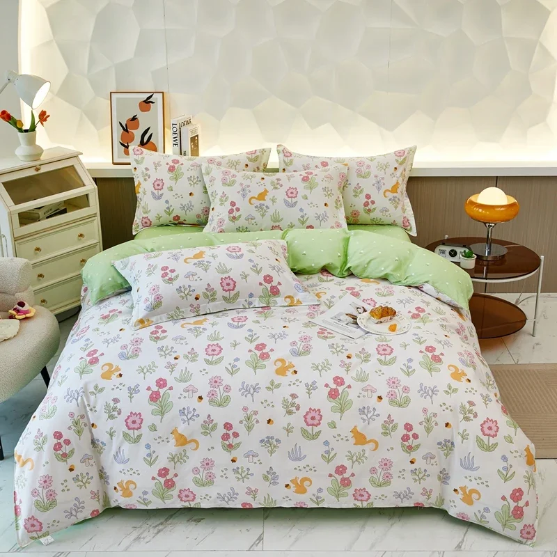 

Комплект пододеяльника с цветочным рисунком, домашняя дышащая удобная Наволочка на молнии с 2 наволочками