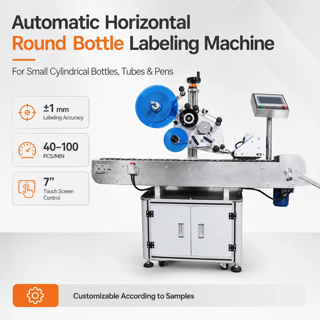 Fully Automatic Horizontal Round Bottle Labeling Machine for Vials Tubes and Small Bottles