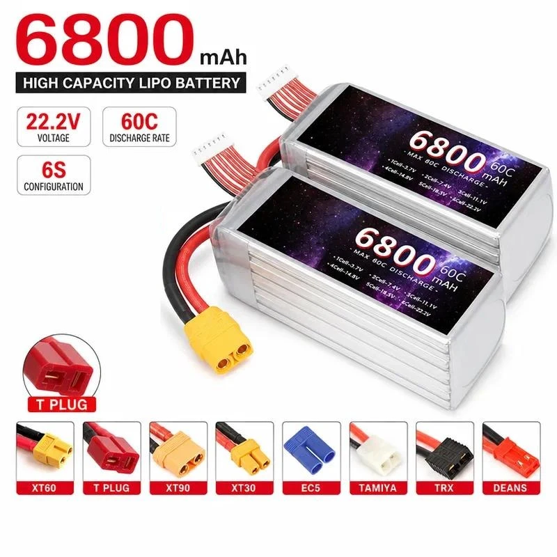 For Rechargeable 22.2V 6800mAh 6S Lithium Battery for UAV RC Car Boat Model Aircraft Drone High Capacity Power Pack