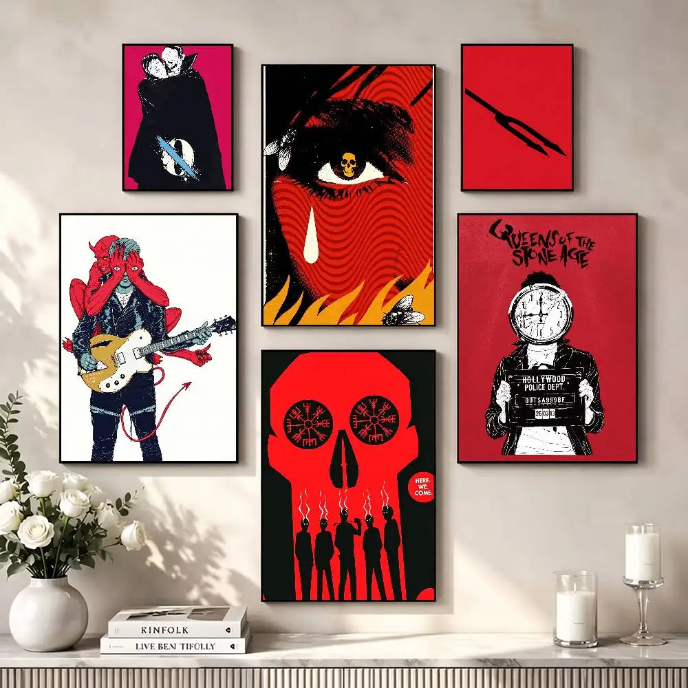 Q-Queens Of The Stone age Poster Waterproof Wall Art Sticker For Bar Living Room Vintage Decor High Quality Print Gift