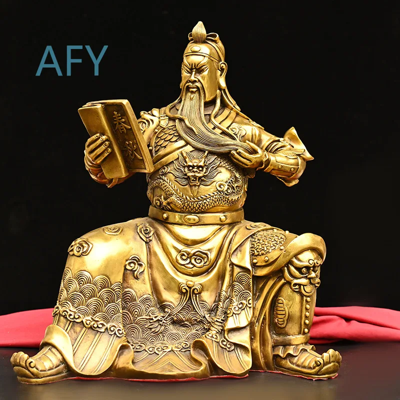 Large Bronze Guan Yu Statue for Decorative Use Brass Guan Gong Figure Reading Book God of Wealth Feng Shui Ornament for Home