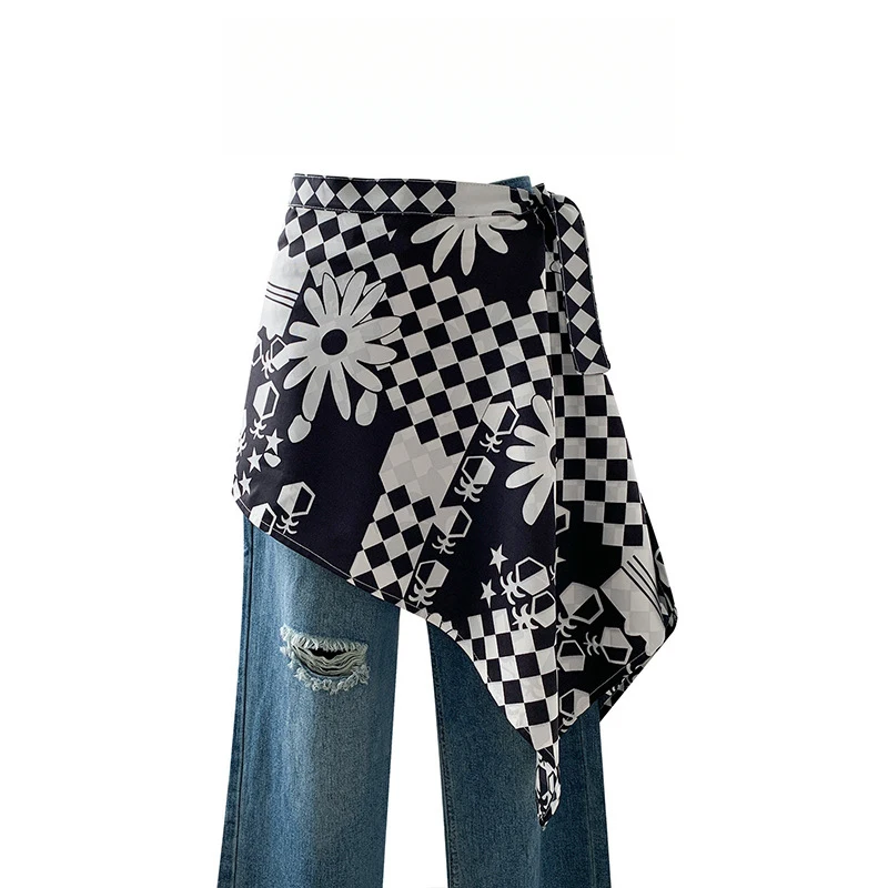 Irregular Paisley Tie Back Skirt with Waist Scarf for Women, Unique Design, Fashionable and Versatile Layered Half Skirt - Image 2