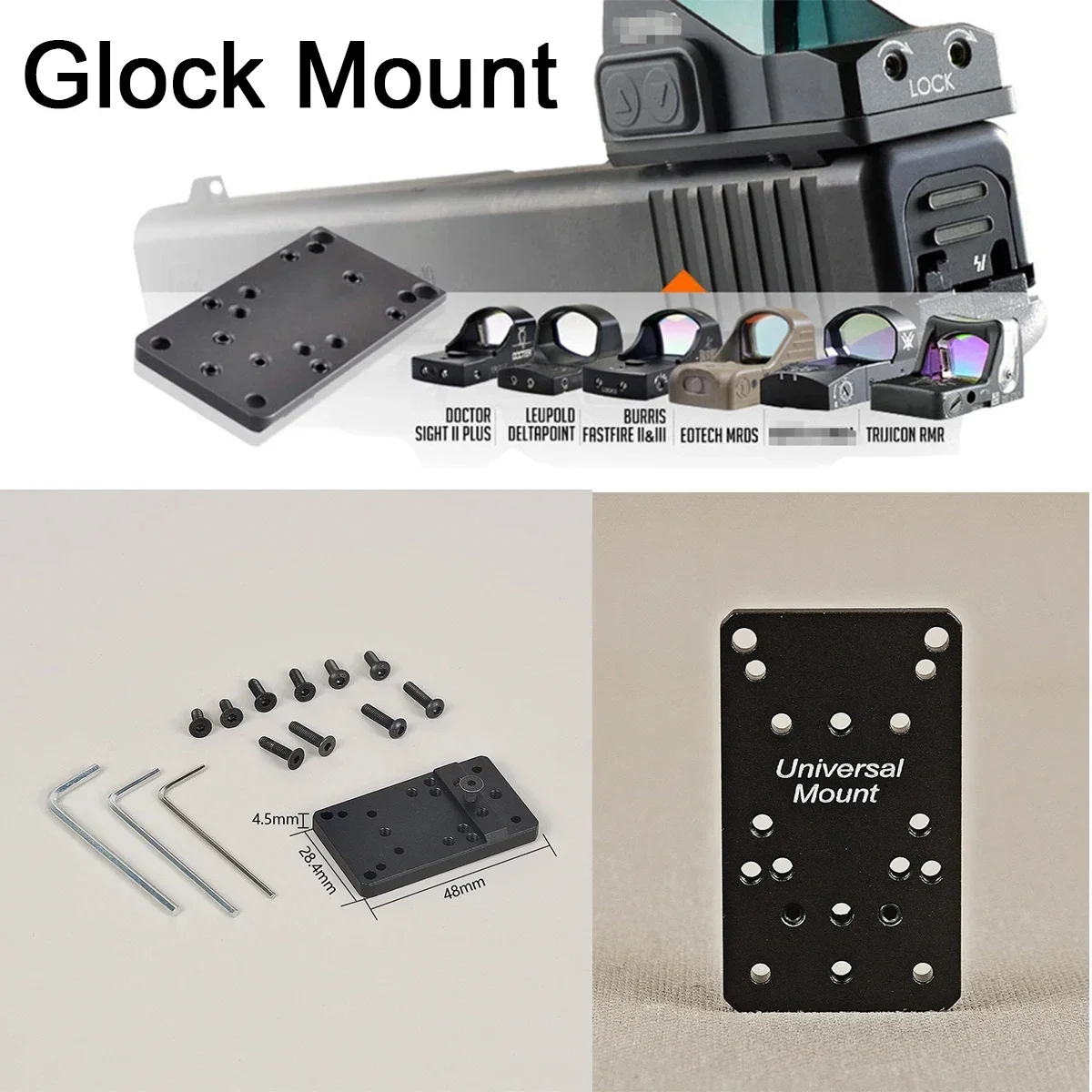 Universele Tactische Achterkijker Mount Plaat Base Red Dot Scope Adapter past Glock 17 19 Pistool Pistool voor Jacht Caza