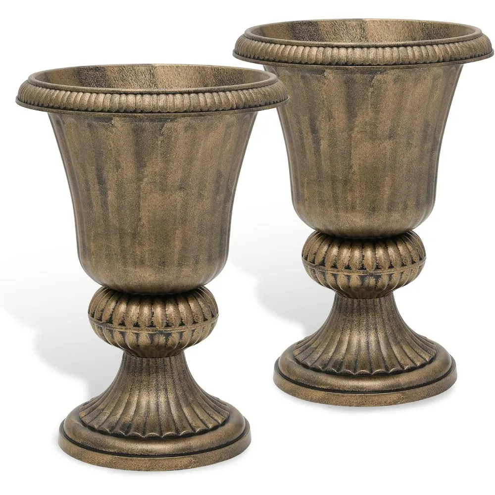 Athena Collection 20''H Bronze Garden Plastic Urn - Vintage Tall Large Planter for Indoor Outdoor Patio Porch, 2 Pieces Flower
